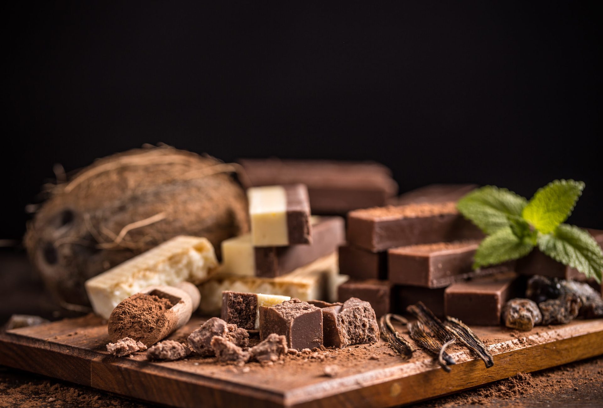 Cubes of homemade chocolate fudge